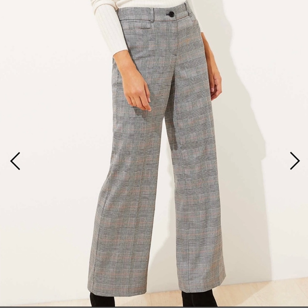 Ann Taylor Loft Petite High Waist Gray Plaid Pants